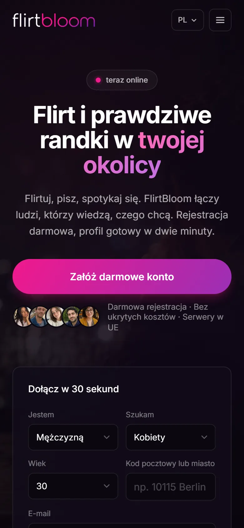 FlirtBloom - widok mobilny